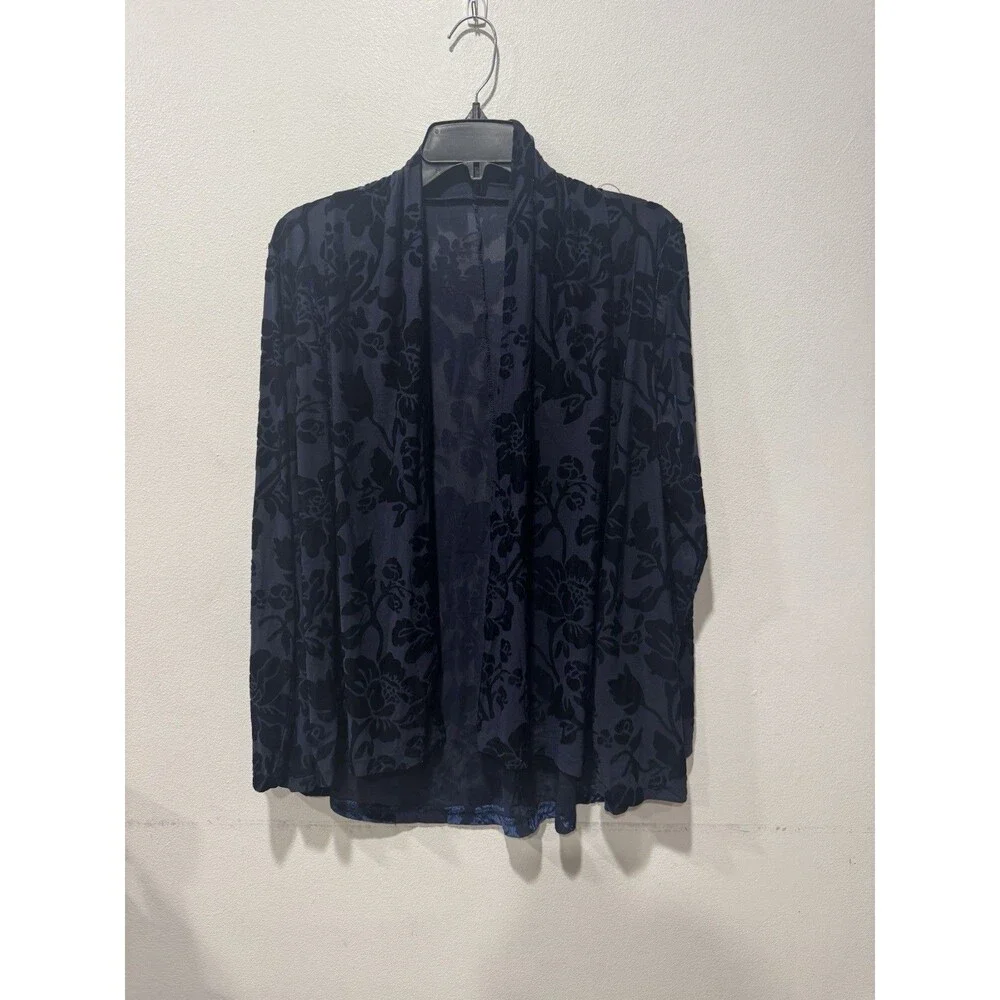 Blue Burnout Velvet Floral Open Cardigan Whimsigoth Dark Romantic Oversized